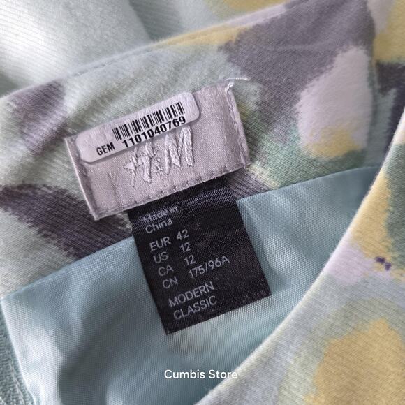 H&M Dress Womens 12 Green Floral Fit & Flare Pleated Lined Sleeveless Back Zip - Picture 8 of 11